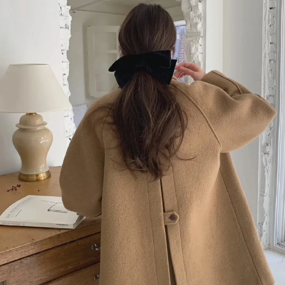 Mulheres misturas vintage longo mistura casaco jaqueta de lã manto único breasted outerwears estilo francês 231012