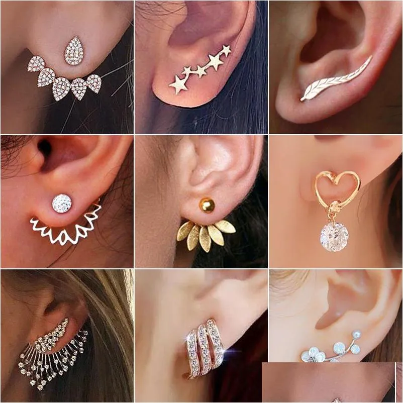 New Fashion Simated Pearls Pendient Angel Wings Leaf Feather Flowers Stud Earrings For Women Wedding Jewelry Dhgarden Otn32