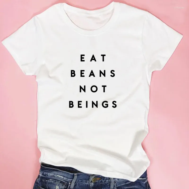 T-shirts pour femmes Top Femmes Été Tumblr Chemise Imprimer T-shirt Slogan Vegan Manger Des Haricots Pas Des Êtres T-shirt Dicton Drôle