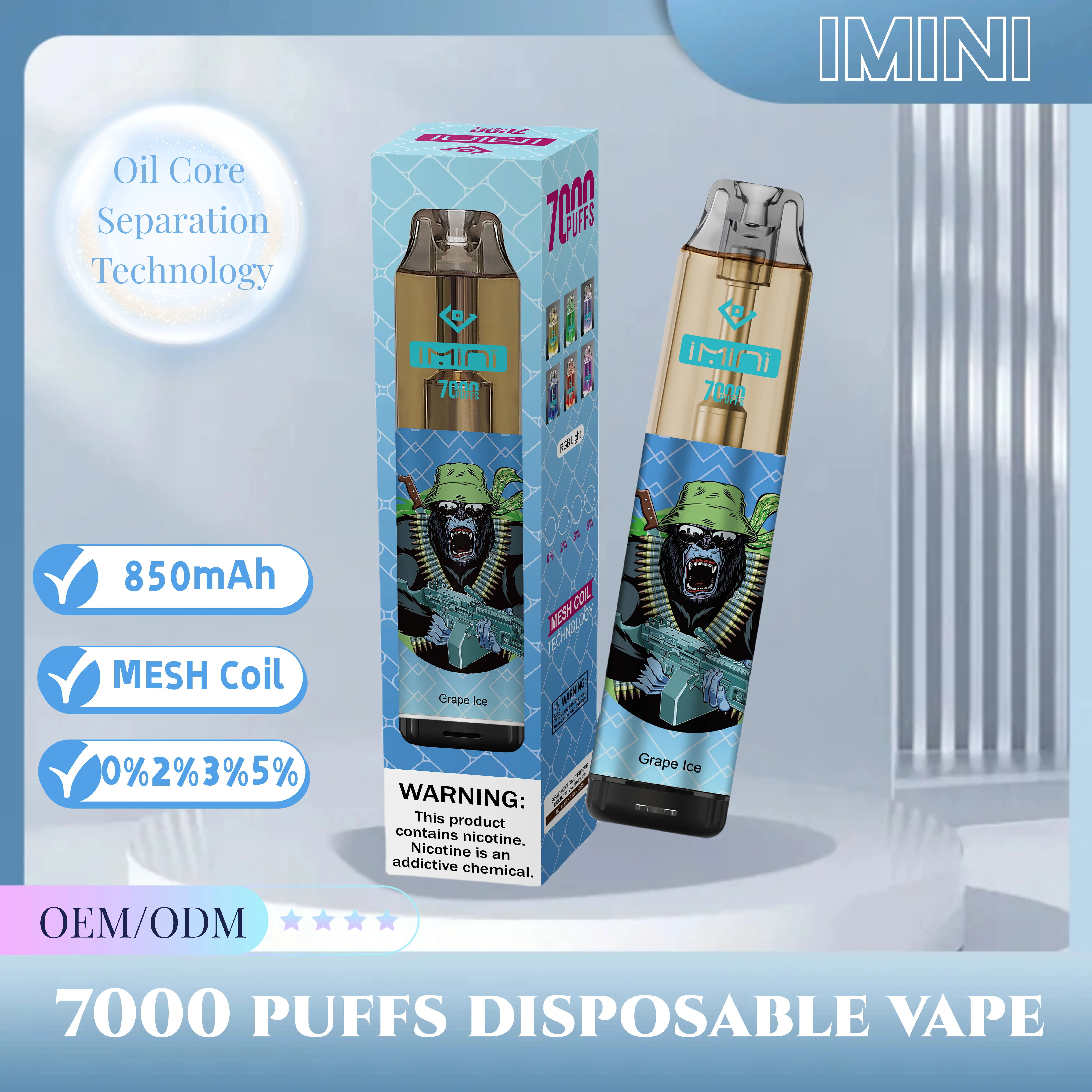 Populaire authentique 7000 Puffs Disposable E Cigarette RVB bar 7k 15ml 850mAh VAPES RECHARGables Disposip