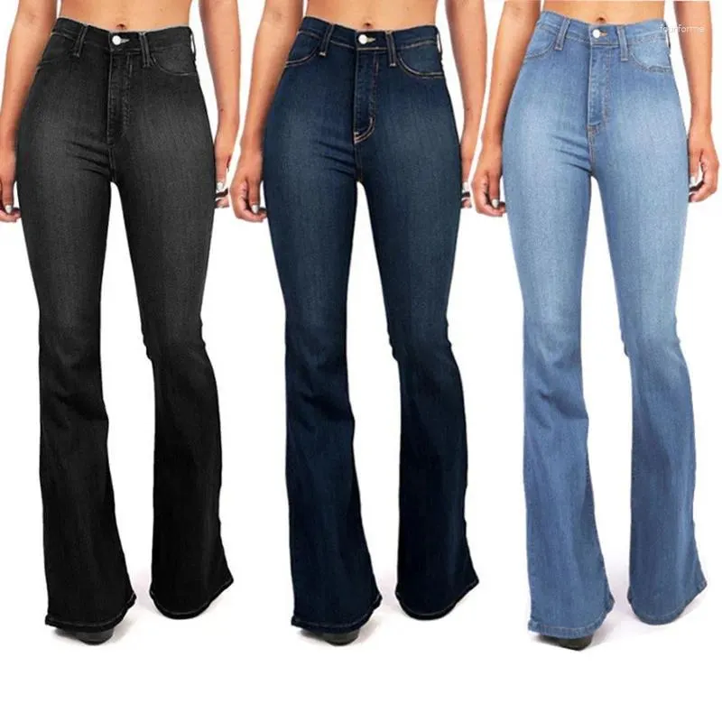 Damenjeans 2023 Frühjahr/Sommer-Hosen mit hoher Taille, Boot-Cut für Frauen, modische, lässige, dünne Denim-Schlaghosen in Übergröße, S-4XL