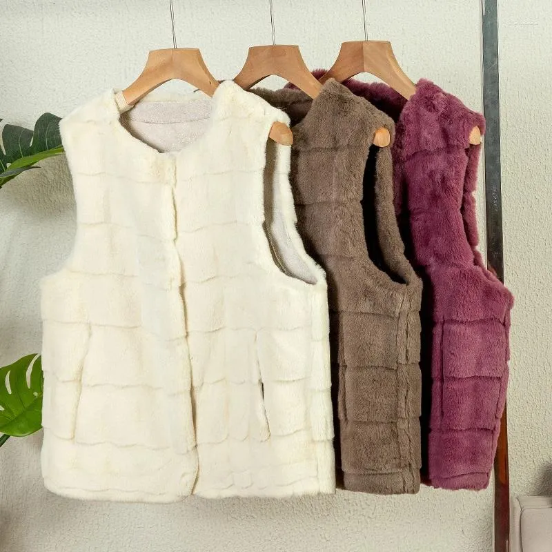 Moda de pele feminina falso inverno sem mangas colete fino jaquetas casaco feminino senhoras outerwear quente curto colete mais quente