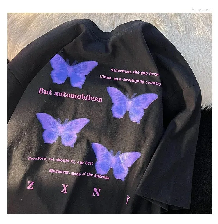 Kvinnors T-skjortor Herr-t-shirt Butterfly Print Short Sleeve Femme Summer 2023 Top Gothic Casual Overdized Tee Vintage Tops