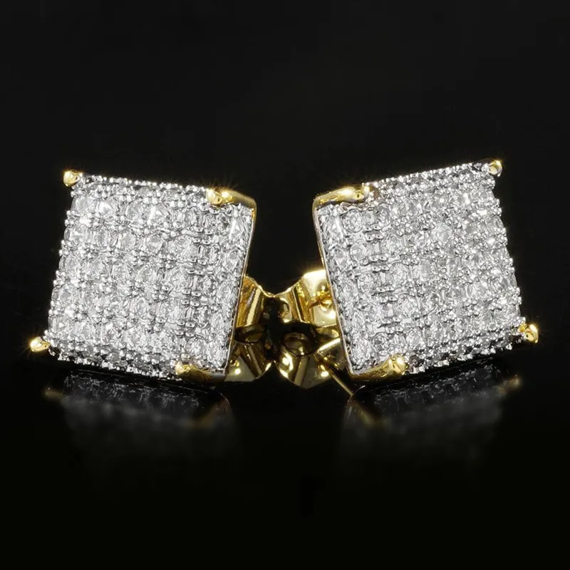 Stud Earrings Women's Crystal White Zirconia Stud Earrings Designer Micropaved Hip Hop Square Studs Luxury Gold Studs