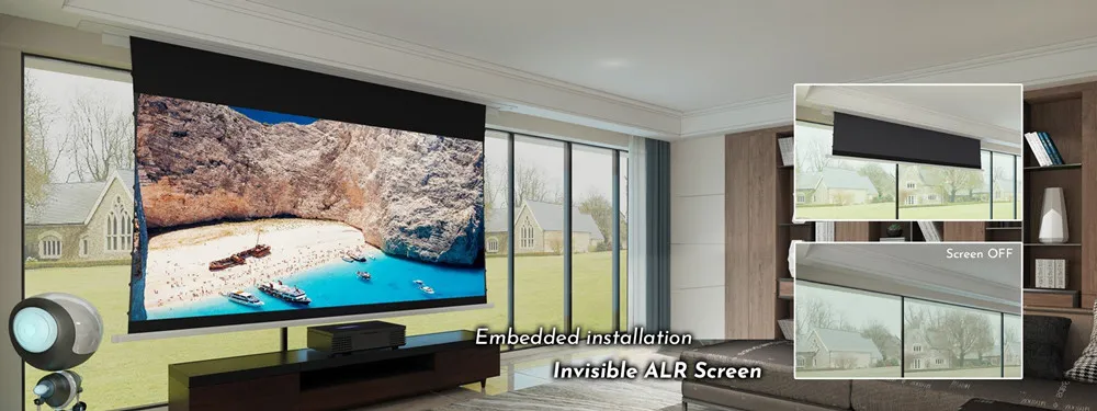 Pantalla eléctrica motorizada para cine en casa, proyector láser