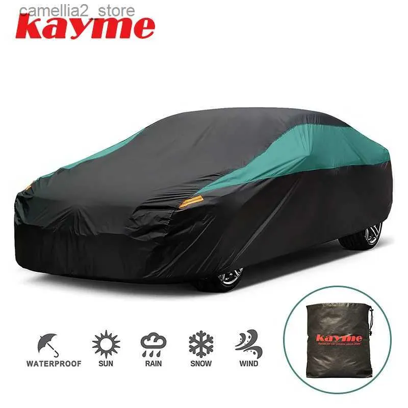 Bilskydd Universal SUV/sedan/Hatchback Full Car Covers Outdoor Waterproof Sun Rain Snow UV Protectio Black Green Splicing Color Cover Q231012