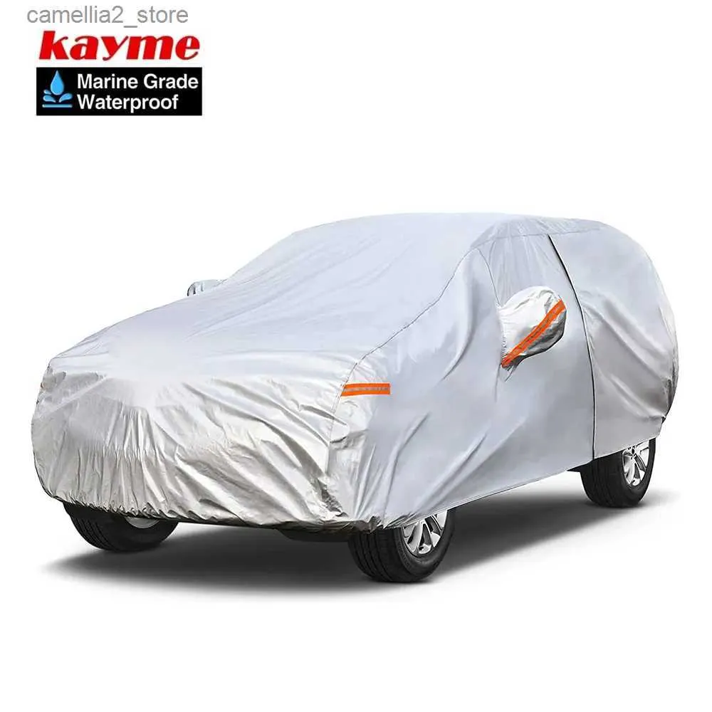 Bâches pour voiture Kayme Housse de voiture complète multicouche imperméable et respirante avec fermeture à glissière et doublure en coton Protection contre le soleil, la pluie, la poussière et les feuilles Q231012