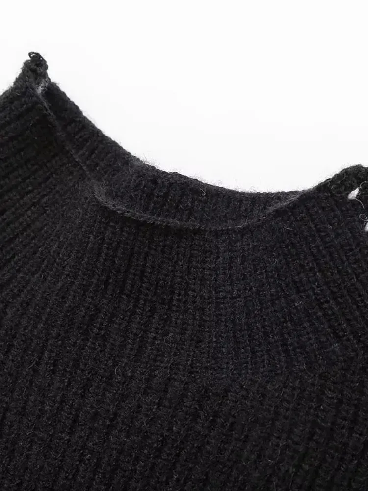 Damers Sweatere Kontrastfarve Strik O-hals Lange Ærmer Pullover Patchwork Løs Vintage Mode Sweater 2023 Efterår Casual Dame Strikvarer 231012