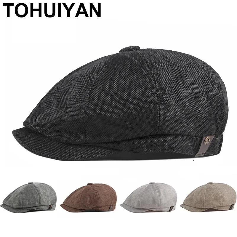 Baretten Klassieke Linnen Baretten Hoeden voor Mannen Zomer Ademende Sboy Caps Boina Hombre Gatsby Hoed Casual Vrouwen Gorras Para Mujer Platte Pet 231012