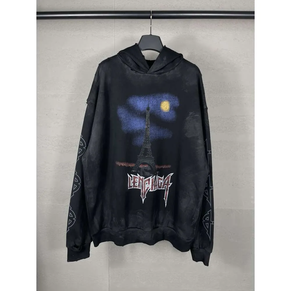 Sudaderas con capucha para hombre Diseñador de moda Balenciiaga Paris Marca Sudadera con capucha Inicio 2023 Nueva Torre Graffiti Pintado a mano Gradual Out Lavado Viejo con capucha