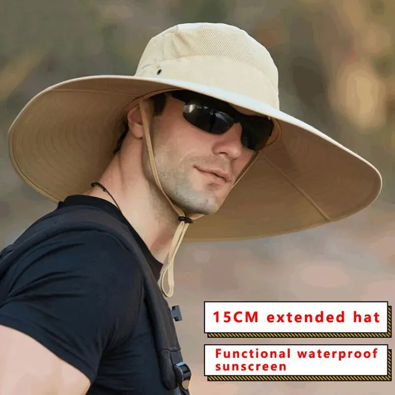 Large Brim Hats Chapeaux de seau unisexe haute qualité 15CM grand bord large hommes chapeau de pêche couleur unie imperméable chapeaux de soleil été femmes casquette de plage hommes Panama chapeau 231011