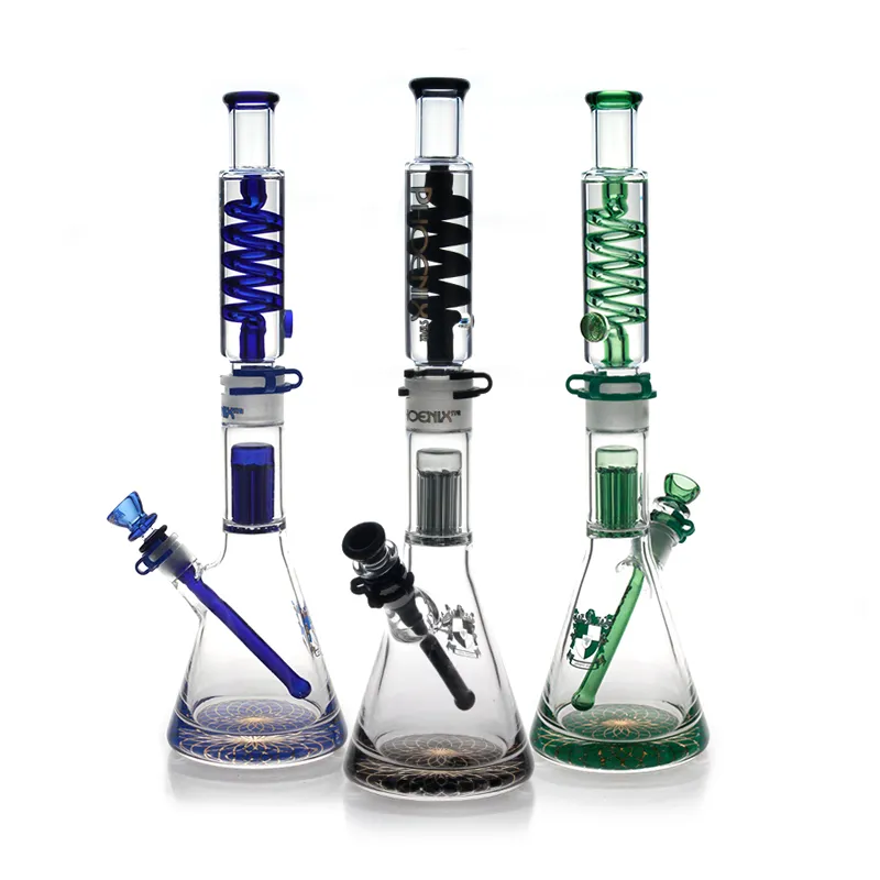 18 Inches glycerin Bong 8 Arms Tree Percolator Beaker Bong Freezable Coil Water Pipes Dab Oil Rig Oil Dab Rig Condenser Filter Hookahs