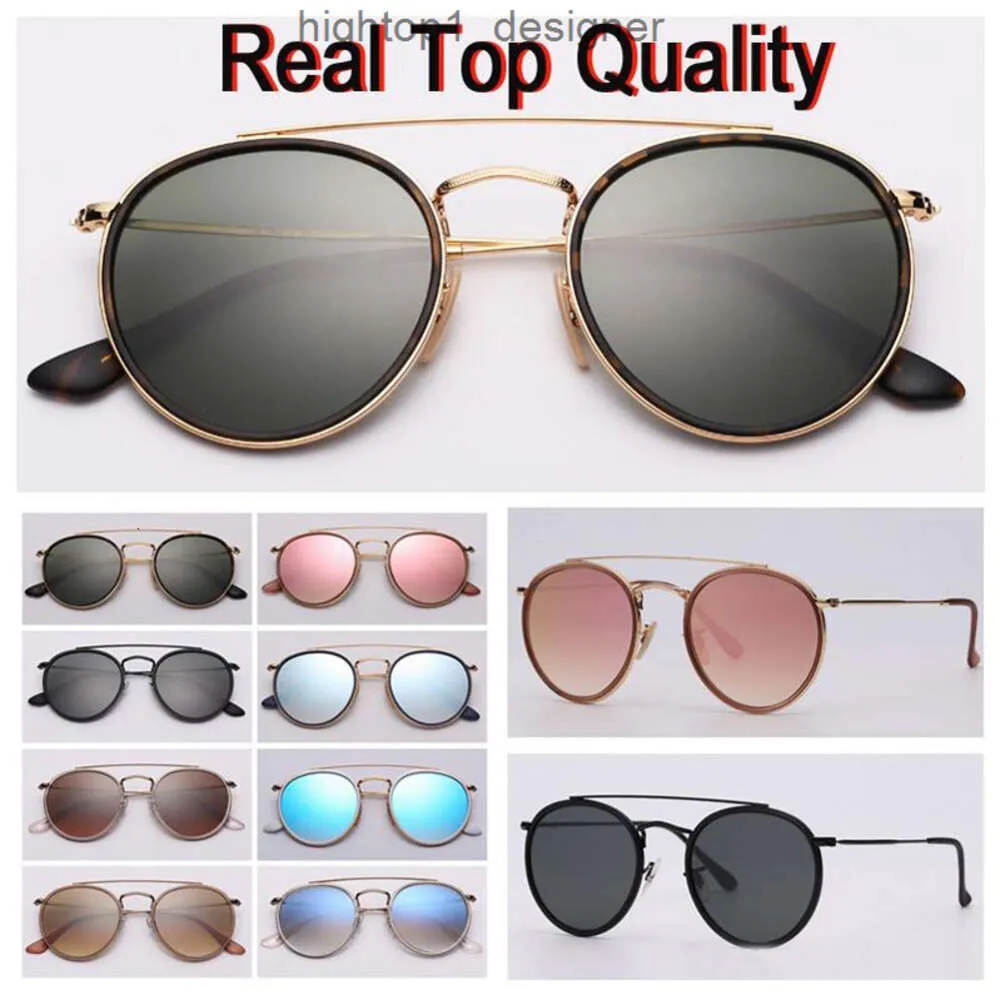 excellent quality fashion sunglasses metal Round glass lens 51mm Double Bridge sunglass model women men uv400 protection sun glasses with blac rainess bans IC31