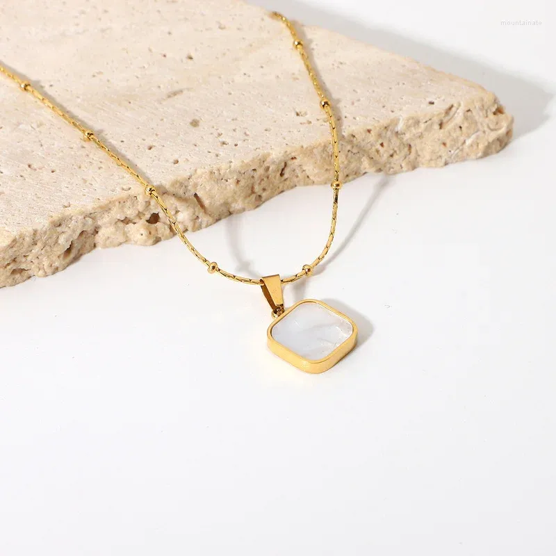 Anhänger Halsketten ALLME Trendy Weiße Muschel Quadratische Halskette Für Frauen Damen Gold Farbe Edelstahl Einfache Accessoires
