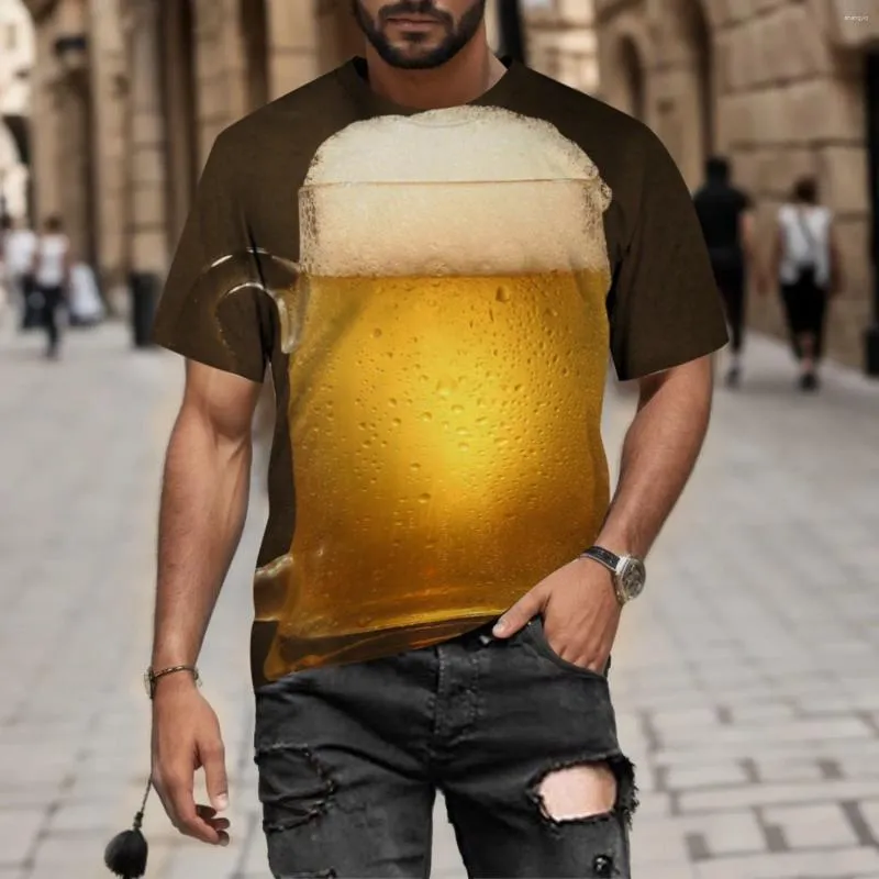 T-shirt da uomo Big Tall For Men 2023 Girocollo Sciolto Bolla di birra Stampa digitale 3D e Camicia a maniche lunghe slim fit da donna