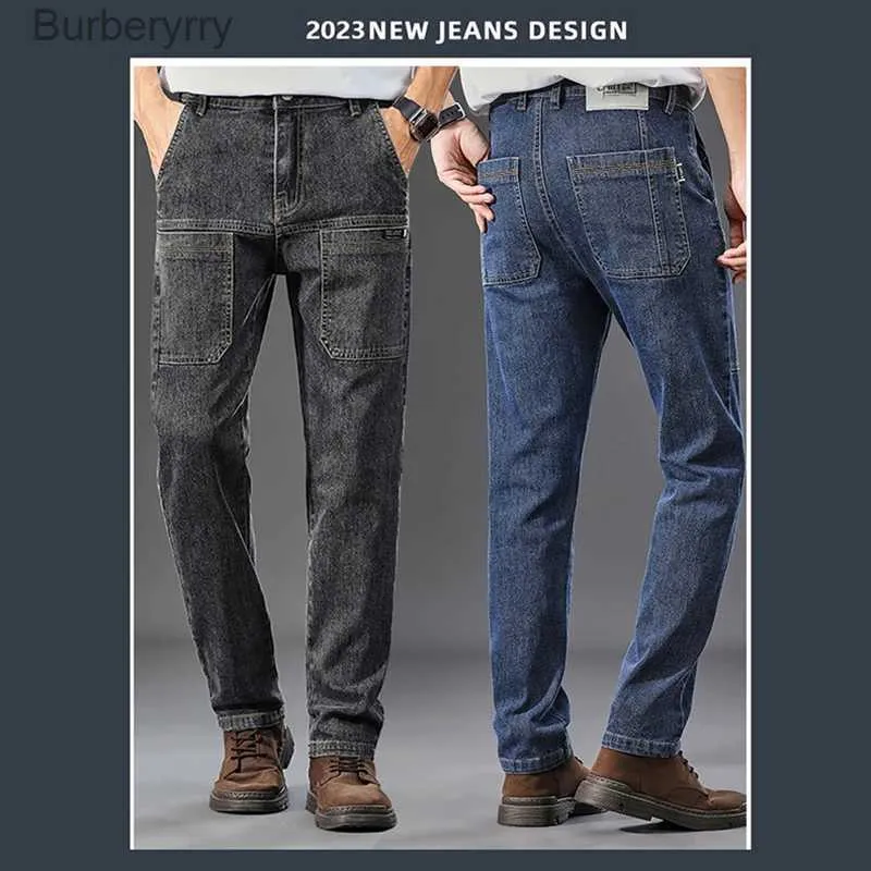 Men's Jeans 2023 Six-Pocket Jeans Men's Convenient Cargo Jeans Trendy Brand  Youth Straight Work Pants Slim Fit Large Pocket Men's PantsL231011