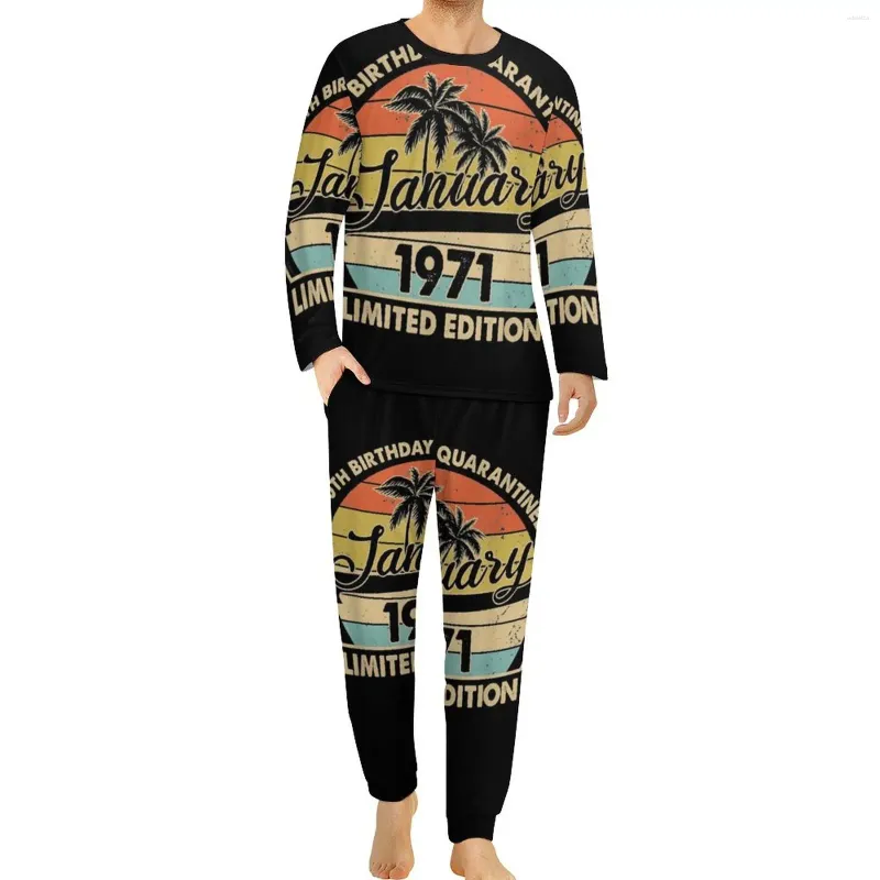 Mäns Sleepwear 1971 Limited Edition 50 -årsdag pajamas långa ärmar som betyder 2 stycken avslappnade pyjamas uppsättningar dagliga män anpassade trendiga