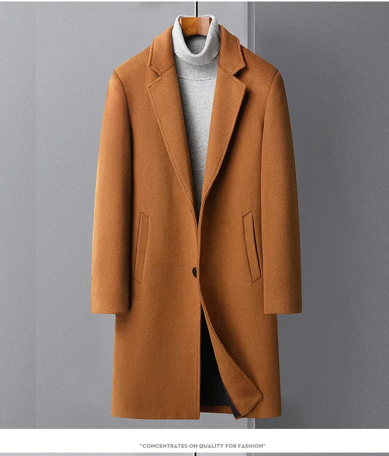 Men's Woolen Wool Coat, Long Style, Winter Fashion, Size M-4xl
