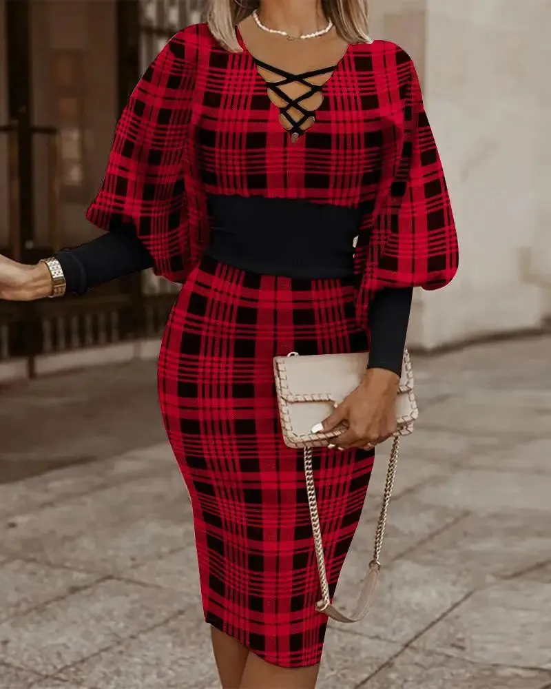 Womens Checker Print Wrap Dress With V Neck & Cap Sleeves  Fitted Sheath  Dress For Spring/Autumn Events From Mu03, $33.07 | DHgate.Com