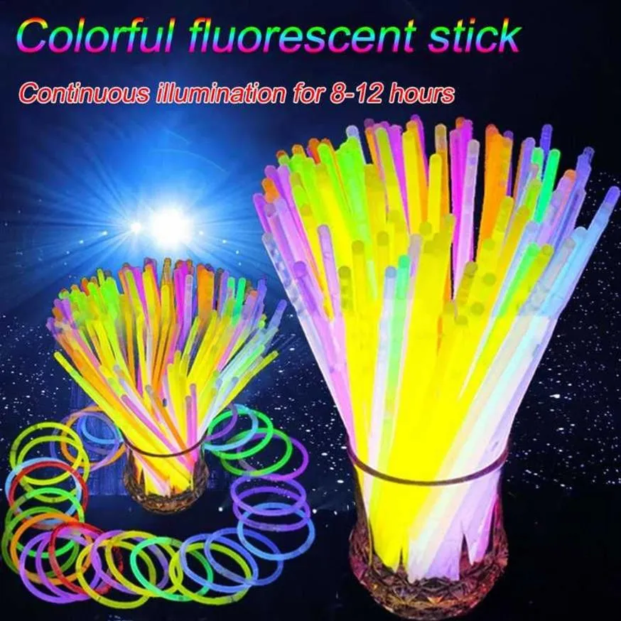 Decoración de fiesta 100 unids / paquete Fluorescencia Luz Glow Sticks Pulseras Collares Neón para boda Colorido Stick218N