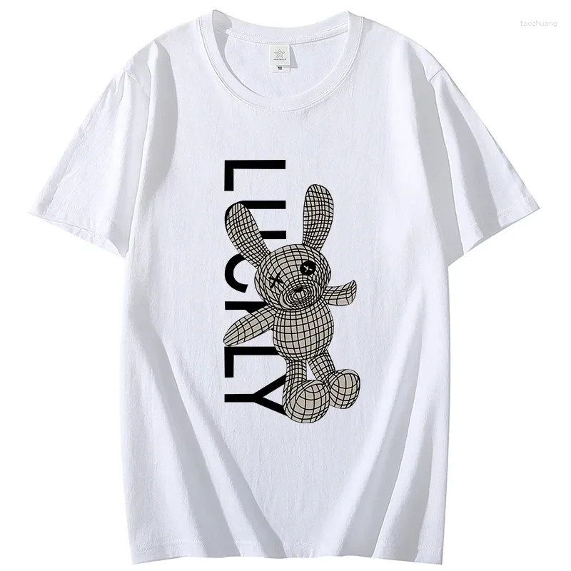 T-shirts pour hommes Blanc Mode Femme Chemise mignonne Casual Tissu en vrac Ours imprimé à manches courtes Summer Street Couple Tide Luxe