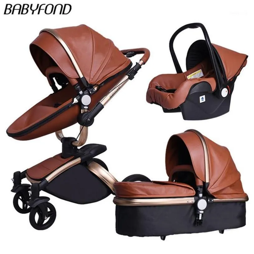 Babyfond Роскошная детская коляска с высоким ландшафтом 3 в 1, коляска для новорожденных, вращающаяся на 360 градусов кожаная коляска, безопасное автокресло европейского стандарта Ship1305j