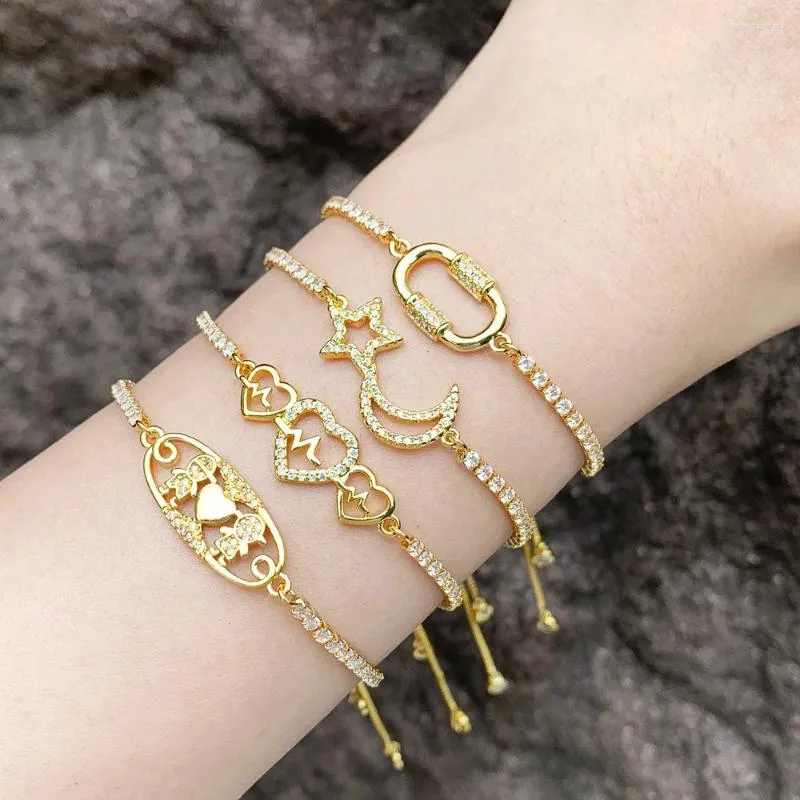 Charm Bracelets Cubic Zirconia Crystal Moon And Star Boy Girl With Love Heart Heartbeating Bracelet Women Gold-plated CZ Jewelry