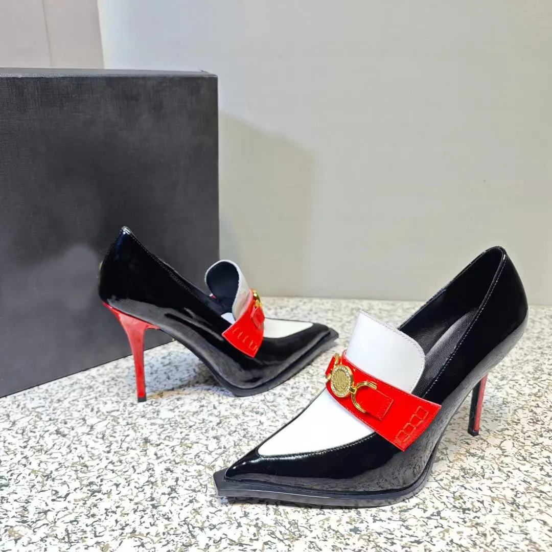 Scarpe eleganti firmate di lusso Donna Tacchi alti 11,5 cm Punta a punta in vera pelle alla moda con decorazione fibbia Scarpe décolleté casual Scarpe a punta