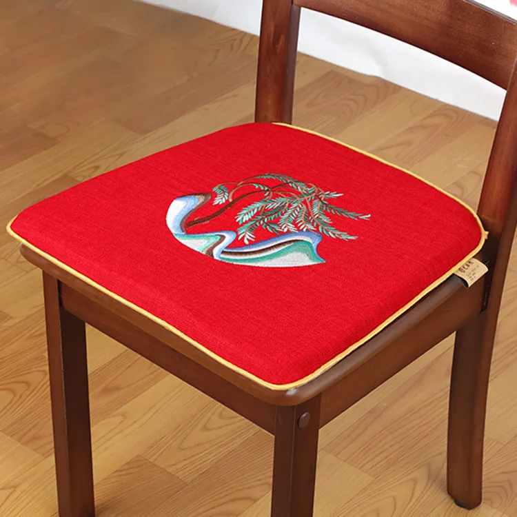 Custom Embroidered Tree U Shape Seat Cushion Non-slip Waterproof Linen Dining Office Chair Pads with Zipper