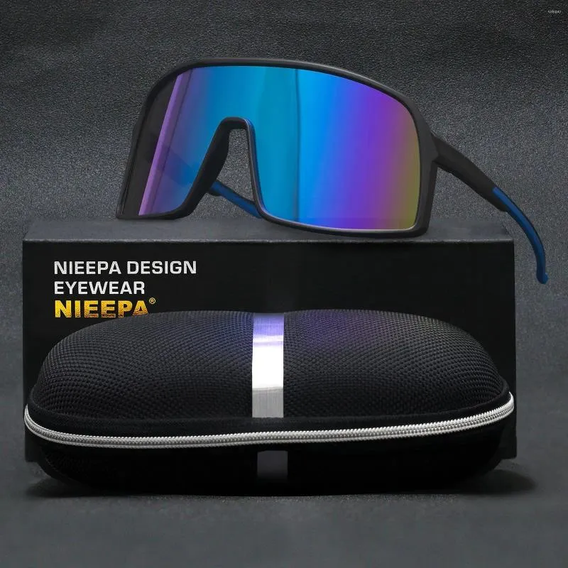 Sunglasses Fashion TR90 Flat Top Ski Goggles Sun Glasses Women Men Sports Blue Frame Mirrored Lens Windproof Polarized