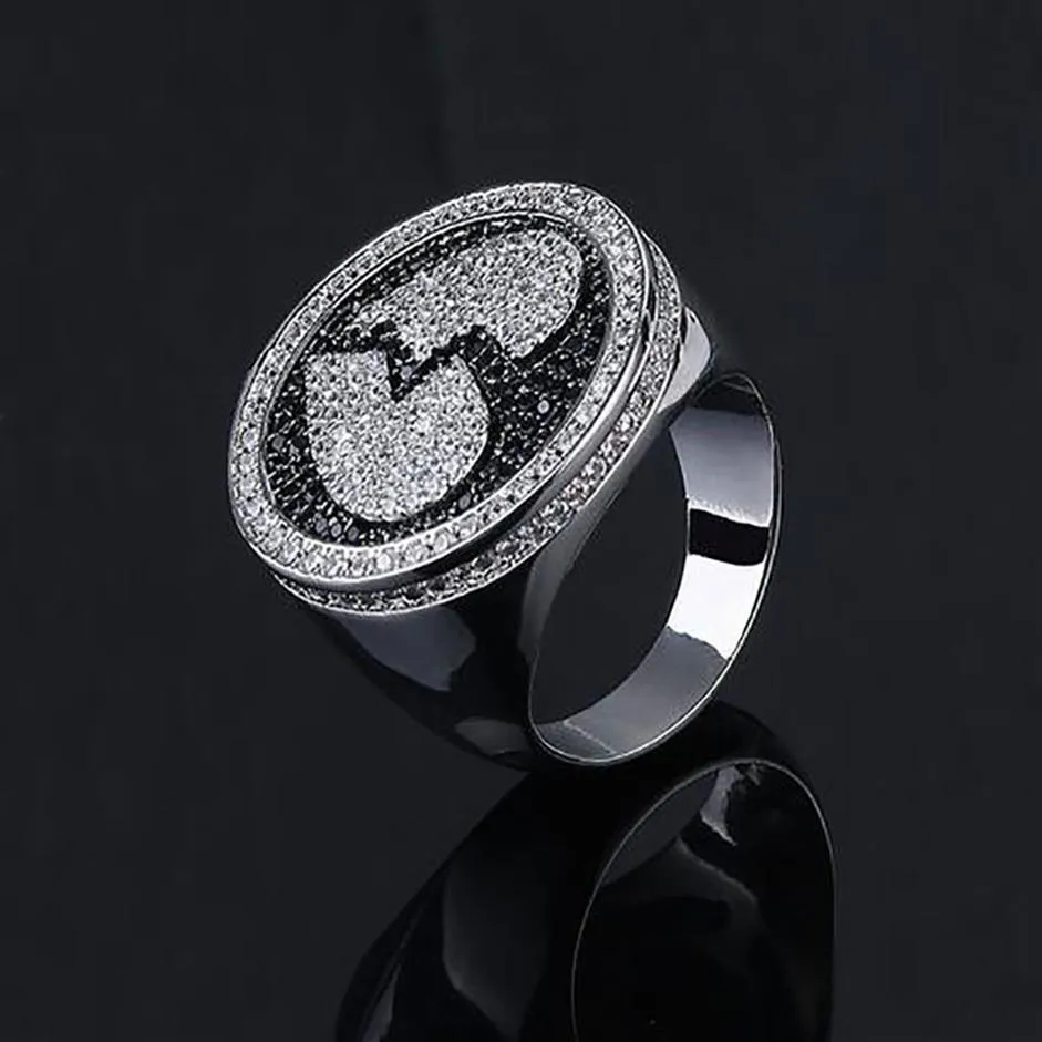 Anello da uomo con cuore spezzato Anello hip-hop in argento nero bicolore con zirconi cubici con micro pavé di diamanti con confezione regalo misura 7-11342L