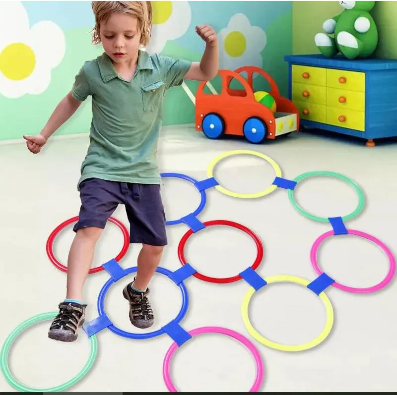 Детские забавные спортивные игрушки для занятий физкультурой на открытом воздухе, набор колец для прыжков с решеткой, игра с 10 обручами и 10 разъемами для игр в парке для мальчиков и девочек