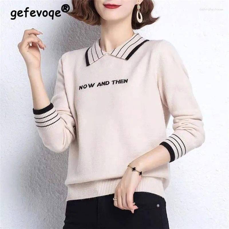 Women's Sweaters Women Trendy Letter Vintage Elegant Knitwear Autumn And Winter Korean Long Sleeve Kintted Sweater Female All Match Pullover