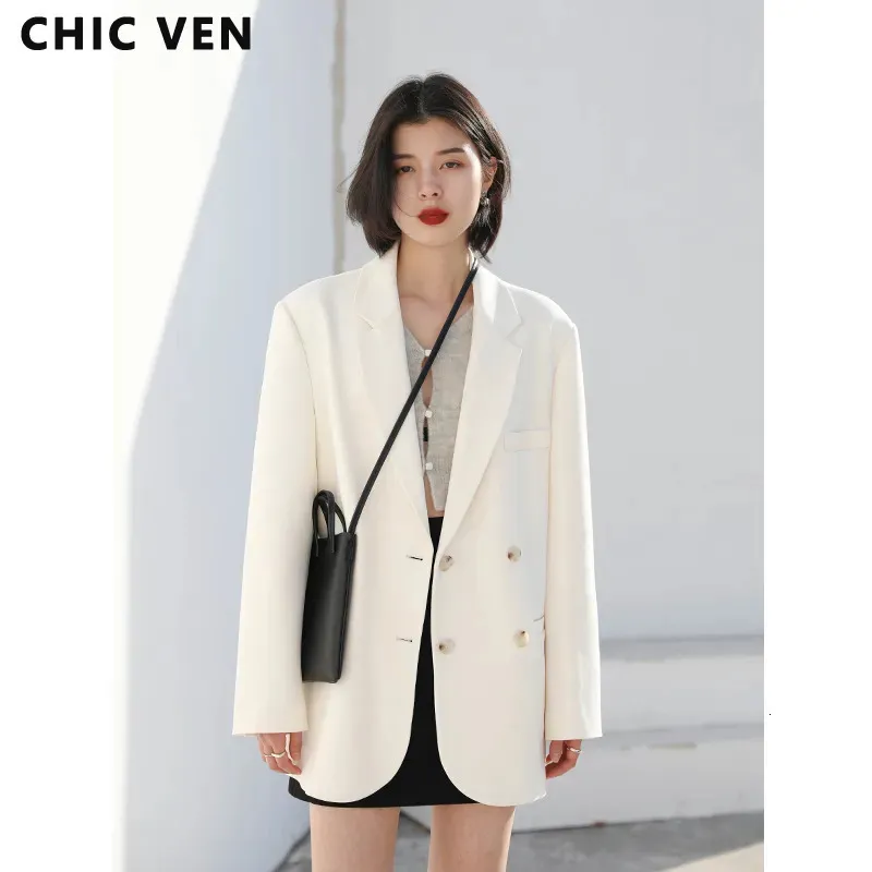 Women's Wool Blends Chic Ven Fashion Women's Blazer Office Lady Long Sleeve Double-Breasted Mid-Längd Casual Coat Ladies Outerwear Stylish Top 231011