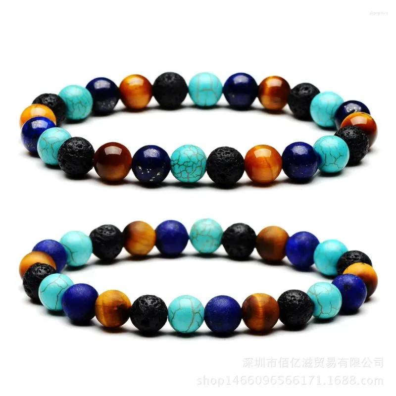 Charm Bracelets 8mm Natural Rock Crystal Beaded Bracelet Glossy/frosted Tiger Eye Lapis Lazuli Turquoise Lava Stone Bangle For Women Man