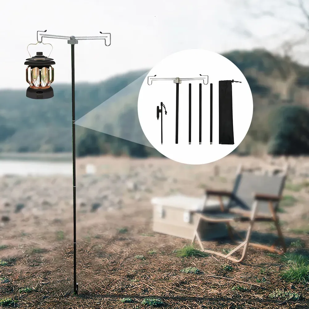 Bärbara lyktor Portable Lamp Stand Hook Folding Lantern Post Pole Collapsible Hanging Light Holder Outdoor Camping Fishing Supplies Multitool 231012