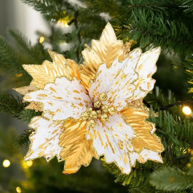 Decorative Flowers Fabric Artificial Flower Golden Christmas Decoration Indoor/outdoor Decor Diy Gift Fake Plants