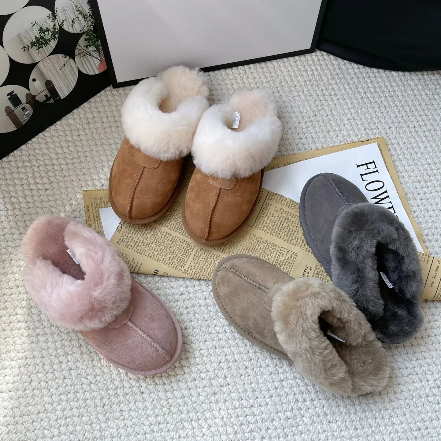 Womens Platform Slippers Boots: Cozy Fur Slides, Sheepskin