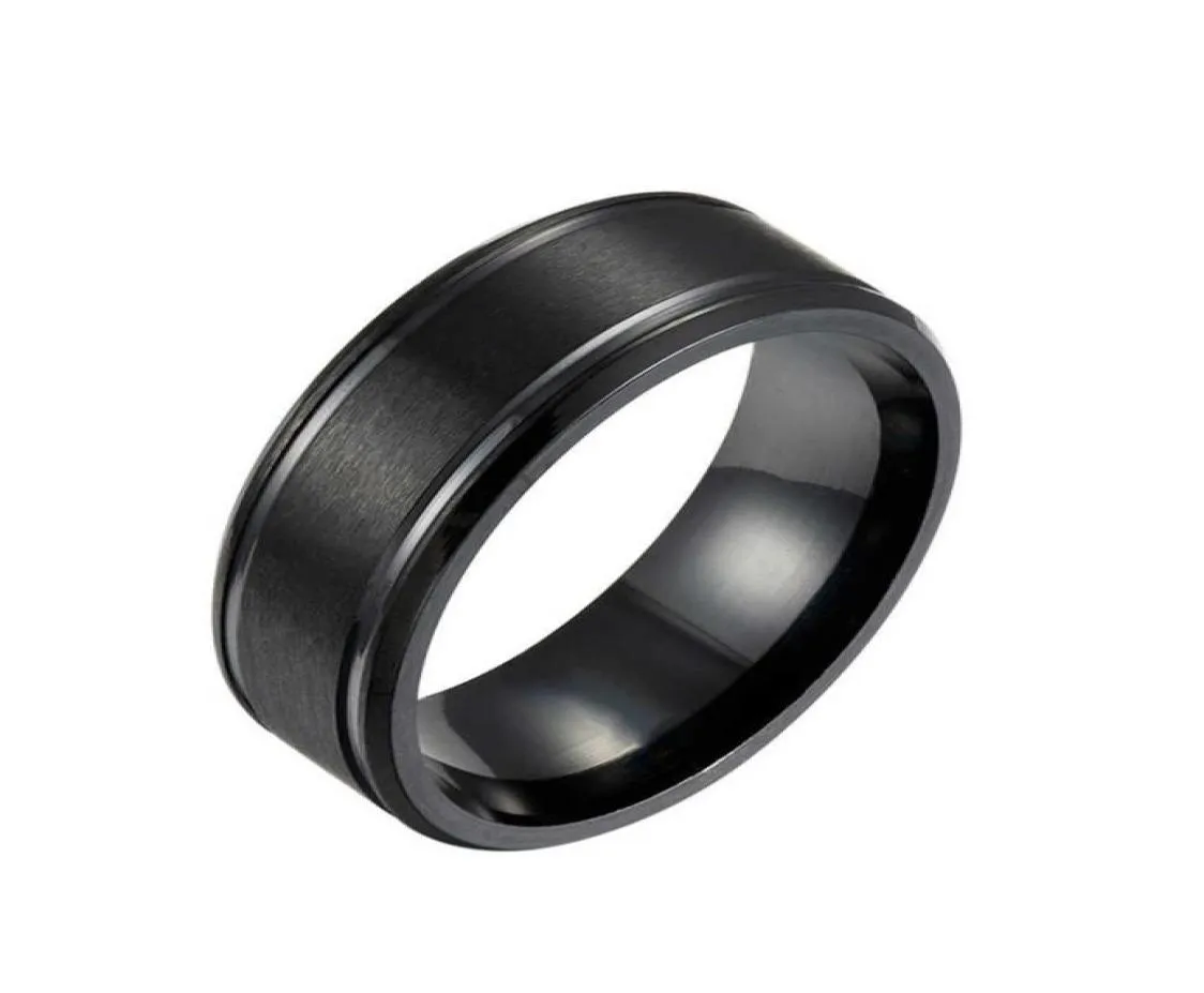 Loredana 8mm Black and White Gold Three Colors Solid Color Matte Double Bevel Stainless Steel Men039s Rings Tailored for Men Q05816449442