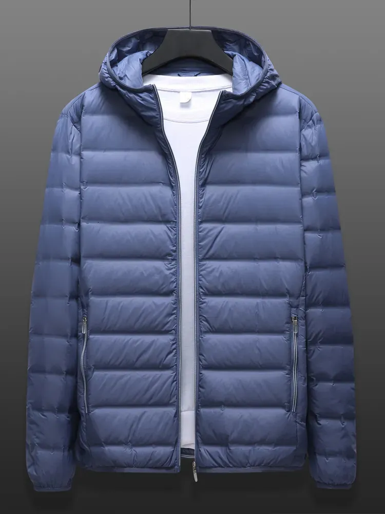 Męskie Parkas duże rozmiary Zimowe z kapturem Ultra Light Down Jacket Men Windbreaker Warem 90% Biała kaczka w dół puffer ciepły płaszcz 6xl 7xl 8xl 231011