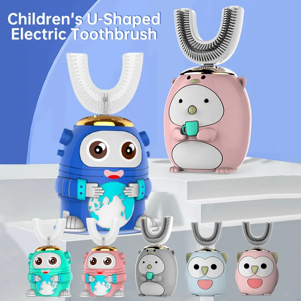 Spazzolino da denti Smart 360 Degress U Spazzolino elettrico sonico per bambini Spazzolino da denti automatico ad ultrasuoni in silicone per bambini Spazzolino da denti a luce blu 231012