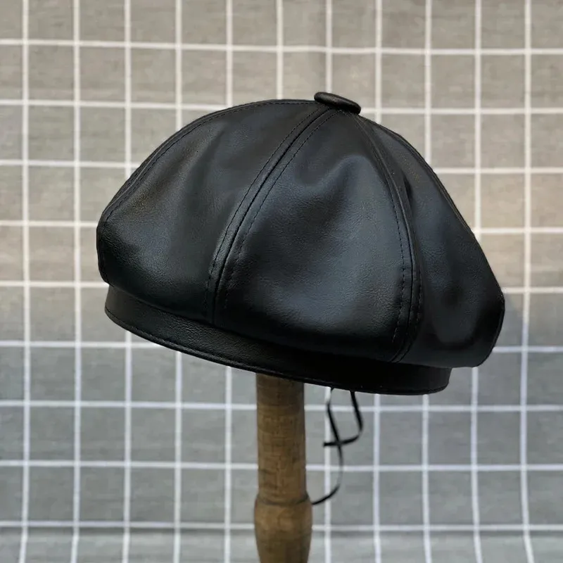 Berets Große Größe Mann Leder Baskenmütze Dame PU Achteck Hut Mädchen Kleine Maler Kappe Frau Plus Größe Kürbis Hüte 54 cm 56 cm 57,5 cm 60 cm 231012