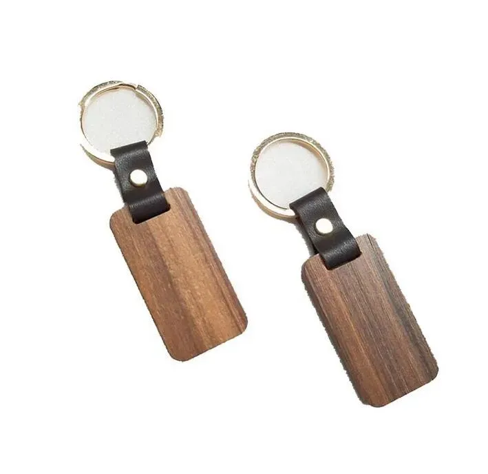 Simple Personalized Leather Keychain Pendant Beech Wood Carving Keychains Luggage Decoration Key Ring DIY Holiday Gift