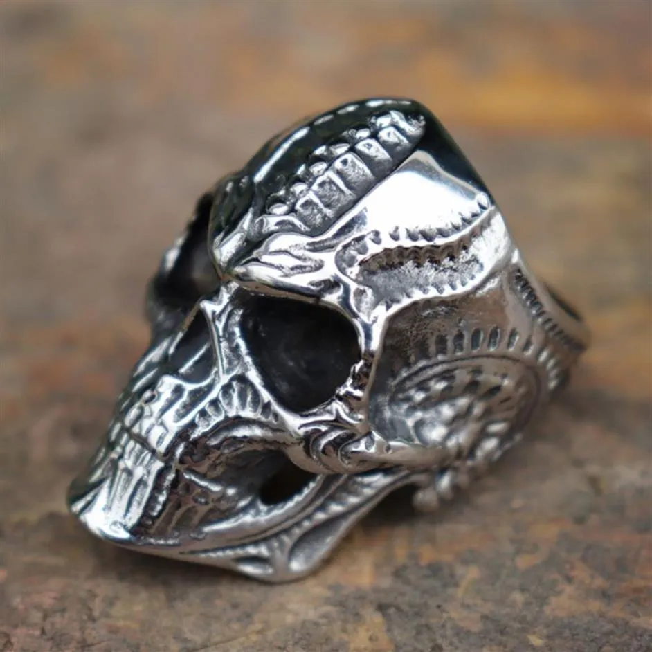 Anillo de acero inoxidable con calavera mecánica Steampunk para hombre, anillos de motorista gótico rockero, joyería Punk, tamaño 7 -14295t