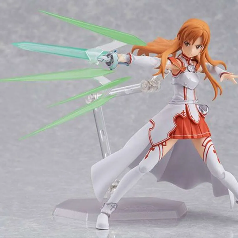 Disfraces de mascota 14 cm Sword Art Figura de acción en línea Yuuki Asuna Forma de lucha Modelo de pie Cara intercambiable Juguetes para niños Muñeca de regalo de PVC