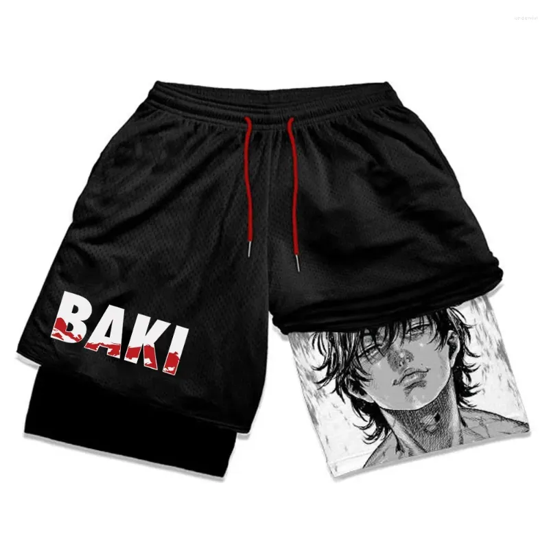 Men's Shorts Anime Baki Hanma Gym Workout For Men Athletic Quick Dry 2 In 1 Compression Cosplay Costume