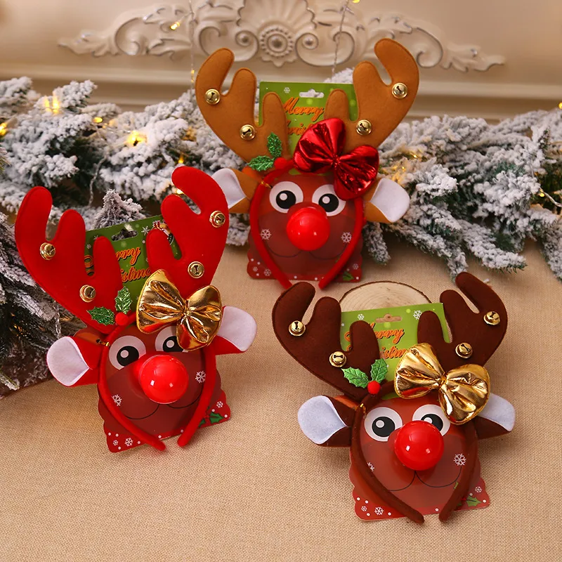 Christmas Hair Band Deer Horn Headwear Deer Horn Red Nose Headband Children's Dress Shooting Props