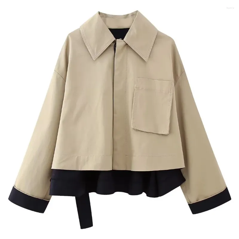 Women's Trench Coats 2023 Fashion Casual Loose Fit Wool Blended Panel Windbreaker Jacket Vintage Polo Button Unique Coat