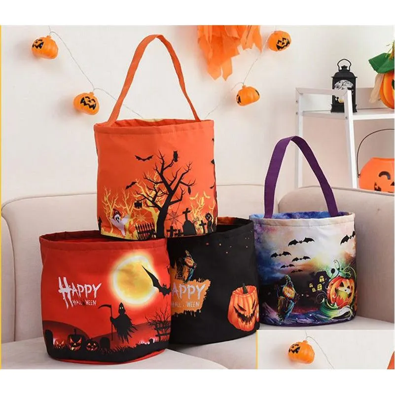 Other Festive & Party Supplies Halloween Candy Bucket With Led Light Basket Trick Or Treat Bags Reusable Tote Bag Pumpkin Gift Baskets Dhq7V