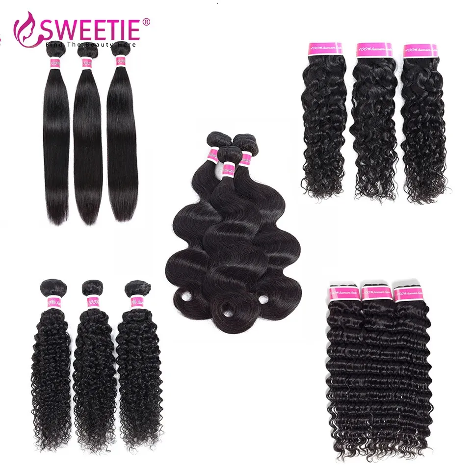 Kantenpruiken Groothandel 10A Braziliaanse Body Wave Rechte Inslag 3 4 Bundeldeal Diep Kinky Krullend Water Maagdelijk Menselijk Haar Weefbundels 231013